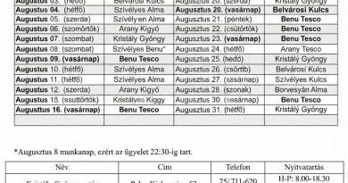 Paks gyógyszertárainak augusztusi ügyeleti beosztása